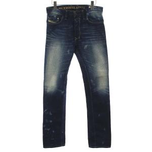 SAFADO デニムパンツ ストレート ダメージ加工 ペイント加工 W27 L32 インディゴ