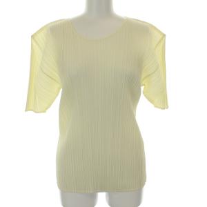 イッセイミヤケ カットソー プリーツ クルーネック 半袖 4 XL アイボリー