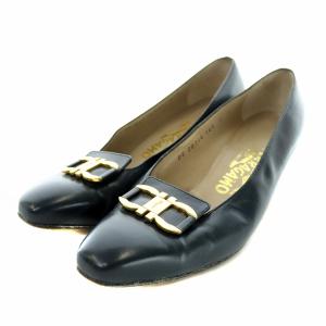 ガンチーニ パンプス スクエアトゥ レザー 23.5cm ブラック