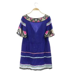 GRACE CONTINENTAL ブラウス チュニック 半袖 Vネック 五分袖 総柄 36 ブルー