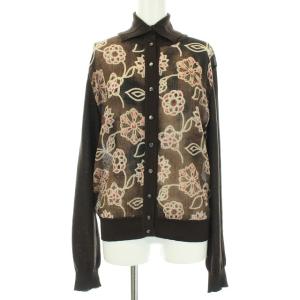 カーディガン ニット 花柄 切替 長袖 L ブラウン