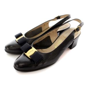 パンプス ヴァラ ローヒール レザー パイソン 型押し 6 ブラック