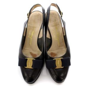 Salvatore Ferragamo パンプス ヴァラ ローヒール レザー パイソン 型押し 6 ブラック