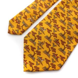 Salvatore Ferragamo イタリア製 ネクタイ レギュラータイ 総柄 動物 シルク100% イエロー