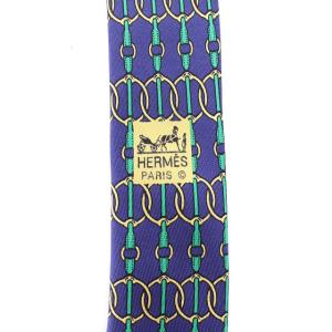 HERMES 総柄シルクネクタイ ネイビー