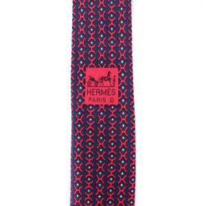 HERMES 総柄シルクネクタイ レッド