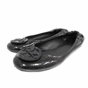 フラットシューズ ロゴ エナメル 7.5 24.5cm ブラック 50008608