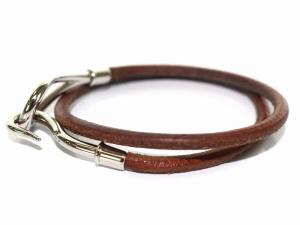 HERMES ジャンボ ブレスレット レザー 茶 シルバー