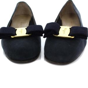 Salvatore Ferragamo パンプス ローヒール ヴァラリボン スエード 5.5C ネイビー