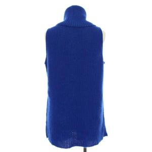 YVES SAINT LAURENT tricots オフタートルノースリーブニットチュニック M ブルー