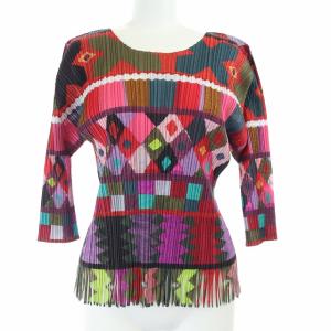 イッセイミヤケ 五分袖総柄カットソー 3 マルチカラー