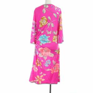 LEONARD FASHION カシュクール ロングワンピース 七分袖 花柄 シルク混 LL ピンク