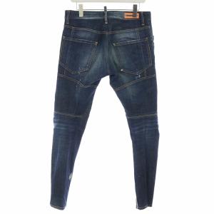 DSQUARED2 バイカーデニムパンツ ペイント ダメージ加工 ボタンフライ 48 インディゴ
