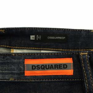 DSQUARED2 バイカーデニムパンツ ペイント ダメージ加工 ボタンフライ 48 インディゴ