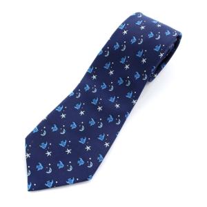 ネクタイ フィッシュ フランス製 シルク 総柄 ネイビー ブルー