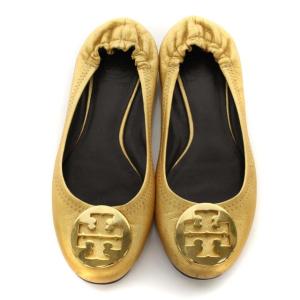 TORY BURCH ロゴレザーパンプス 6M ゴールド色