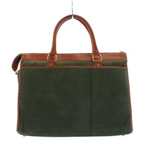 burberrys ヴィンテージ ハンドバッグ ブリーフケース 裏地チェック レザー キャンバス グリーン ブラウン