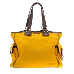 BALLY ハンドバッグ トートバッグ ライン キャンバス レザー イエロー ブラウン
