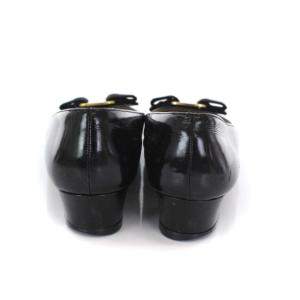 Salvatore Ferragamo ヴァラ パンプス ポインテッドトゥ リボン チャンキーヒール レザー 6 ブラック
