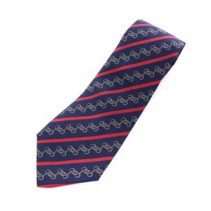 ネクタイ ストライプ チェーン柄 フランス製 シルク ネイビー
