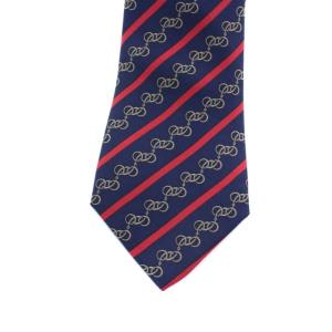 HERMES ネクタイ ストライプ チェーン柄 フランス製 シルク ネイビー