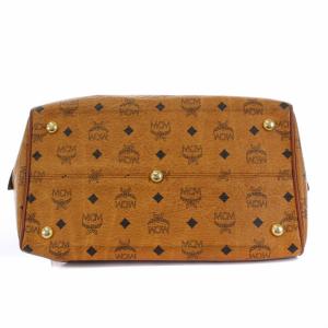 MCM フェイクレザーロゴグラムボストンバッグ ブラウン