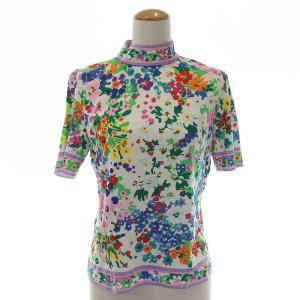 FASHION Tシャツ スタンドカラー 半袖 花柄 コットン M マルチカラー