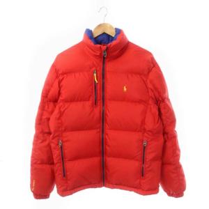ダウンジャケット アウター ミドル丈 ジップアップ ロゴ刺繍 レッド