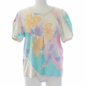 ヴィンテージ 花柄 プリント カットソー 半袖 L相当 ライトブルー オレンジ ベージュ