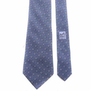HERMES ネクタイ ワイドタイ 総柄 シルク ブルー