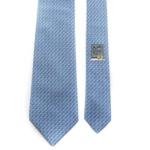 HERMES ネクタイ レギュラータイ 総柄 シルク ブルー ライトブルー 