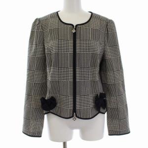 グレンチェックノーカラージャケット 42 ブラック