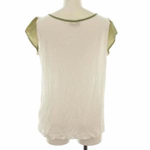 FENDI カットソー Tシャツ 半袖 リボン 切替 シルク 薄手 M ホワイト グリーン