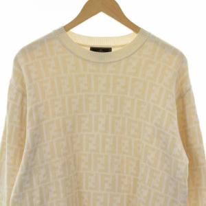 FENDI ニット セーター ズッカ柄 クルーネック 長袖 48 ホワイト