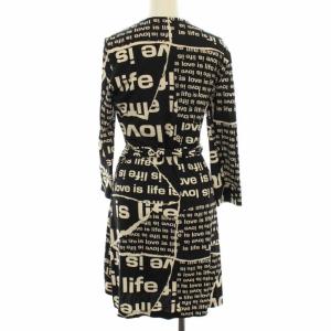 DIANE von FURSTENBERG vintage ラップワンピース カシュクール シルク 七分袖 ストレッチ 総柄 4 ブラック
