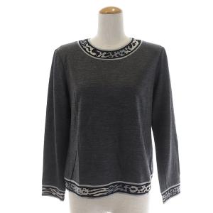 FASHION UネックレオパードTシャツ グレー