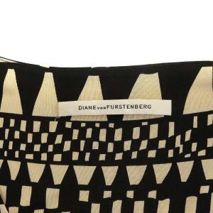 DIANE von FURSTENBERG フレアワンピース ミニ丈 五分袖 Uネック 総柄 シルク 4 ブラック ベージュ ブラウン