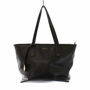 FURLA リンダ ロゴプレートレザートートバッグ ブラック