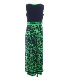LEONARD FASHION ノースリーブロングワンピース 切替 プリント L グリーン