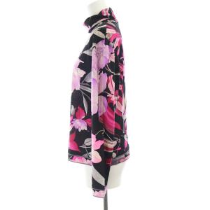 LEONARD FASHION フローラルプリント カットソー ウール シルク混 L ブラック ピンク
