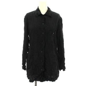 シワ加工長袖シャツ L ブラック