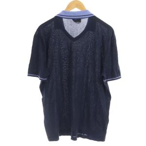 HERMES コットンVネックポロシャツ ネイビー