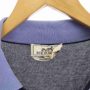 HERMES コットンVネックポロシャツ ネイビー