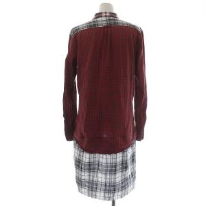 DIESEL ドッキング チェックシャツ ロング丈 長袖 コットン混 S ブラック ホワイト レッド