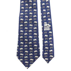 HERMES ひつじ柄シルクネクタイ ネイビー