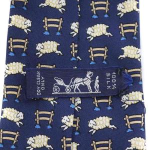 HERMES ひつじ柄シルクネクタイ ネイビー