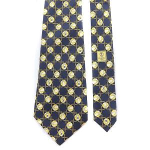 CHANEL ネクタイ ワイドタイ ココマーク ボール チェーン 総柄 シルク ネイビー イエロー