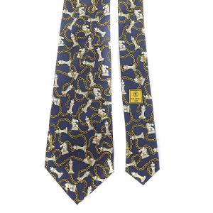 CHANEL ネクタイ ワイドタイ ココマーク チェス チェーン 総柄 シルク ネイビー アイボリー イエロー