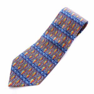 ネクタイ 総柄 フランス製 シルク ブルー オレンジ イエロー