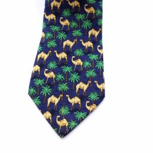 CHANEL 総柄 ネクタイ アニマル ラクダ フランス製 シルク ネイビー ベージュ